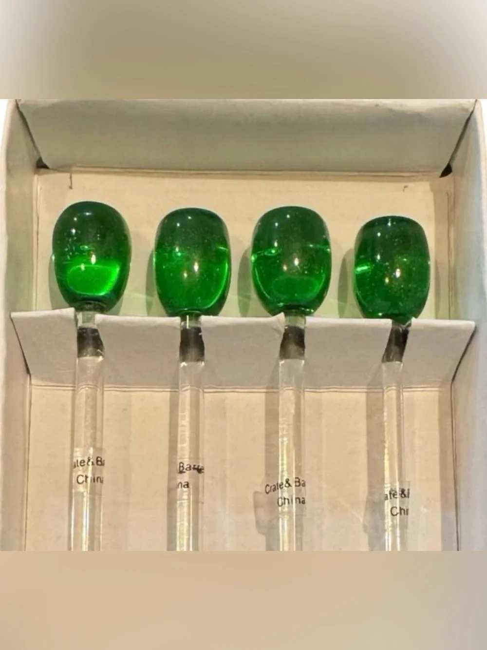 Crate&Barrel Vintage Glass Olive Cocktail Picks Set of Four NEW in Original Box!